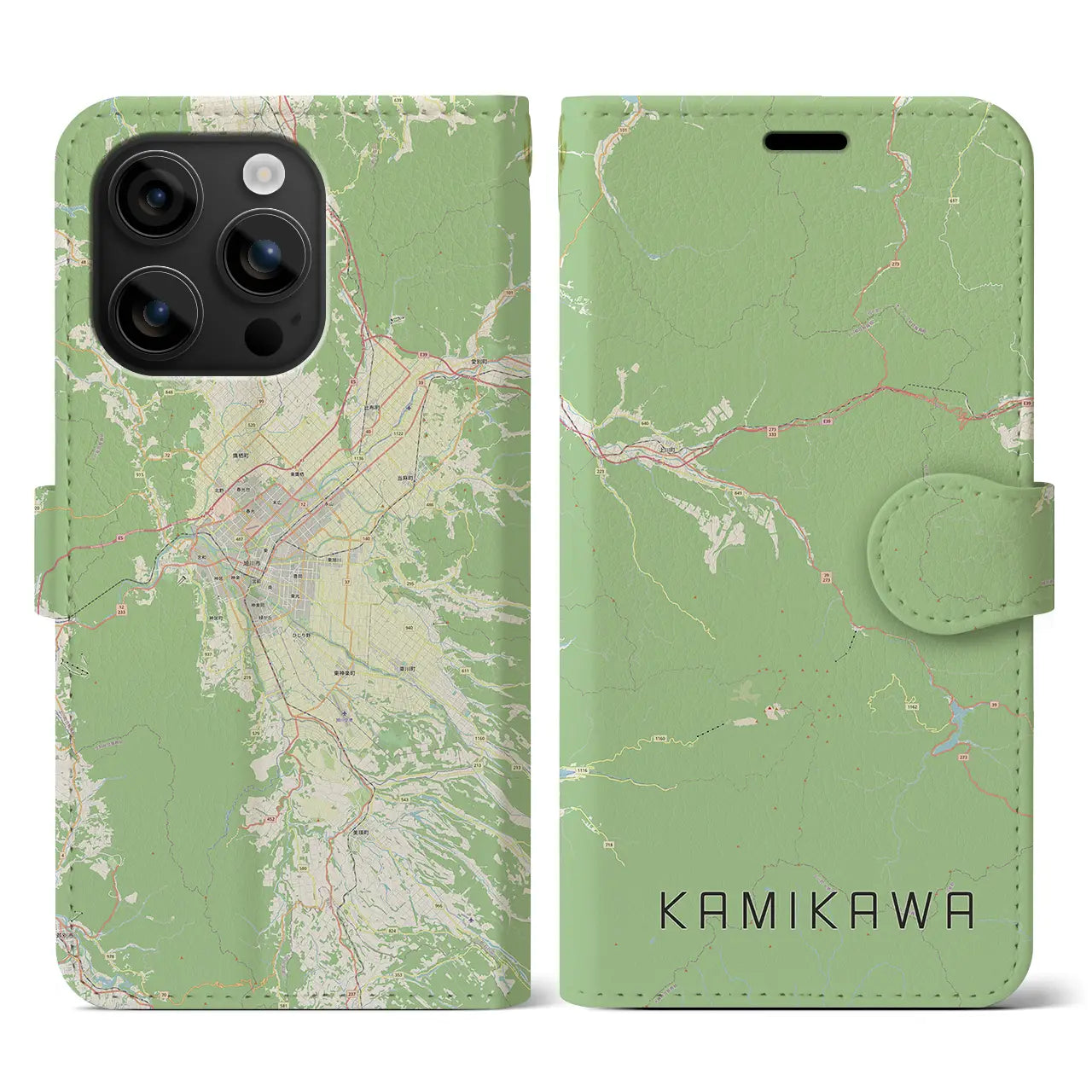 【上川(北海道)】地図柄iPhoneケース(手帳タイプ)ナチュラル・iPhone 16 用