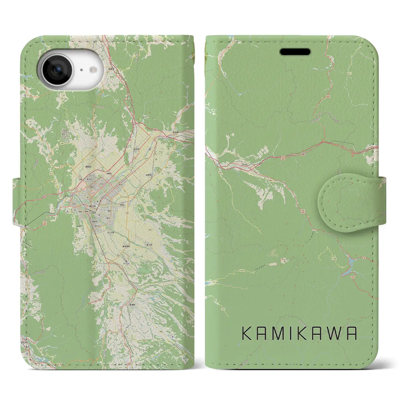 【上川(北海道)】地図柄iPhoneケース(手帳タイプ)