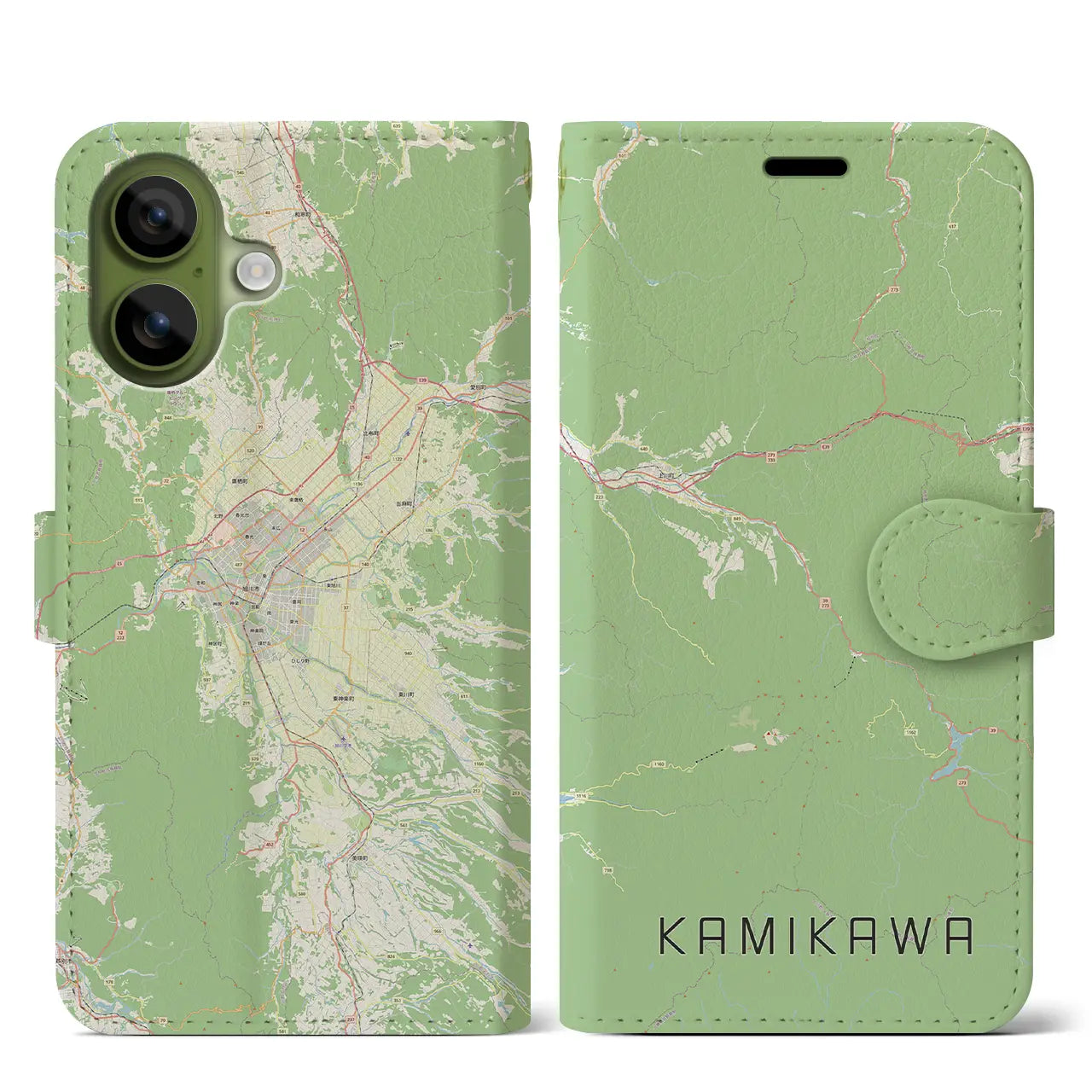 【上川(北海道)】地図柄iPhoneケース(手帳タイプ)