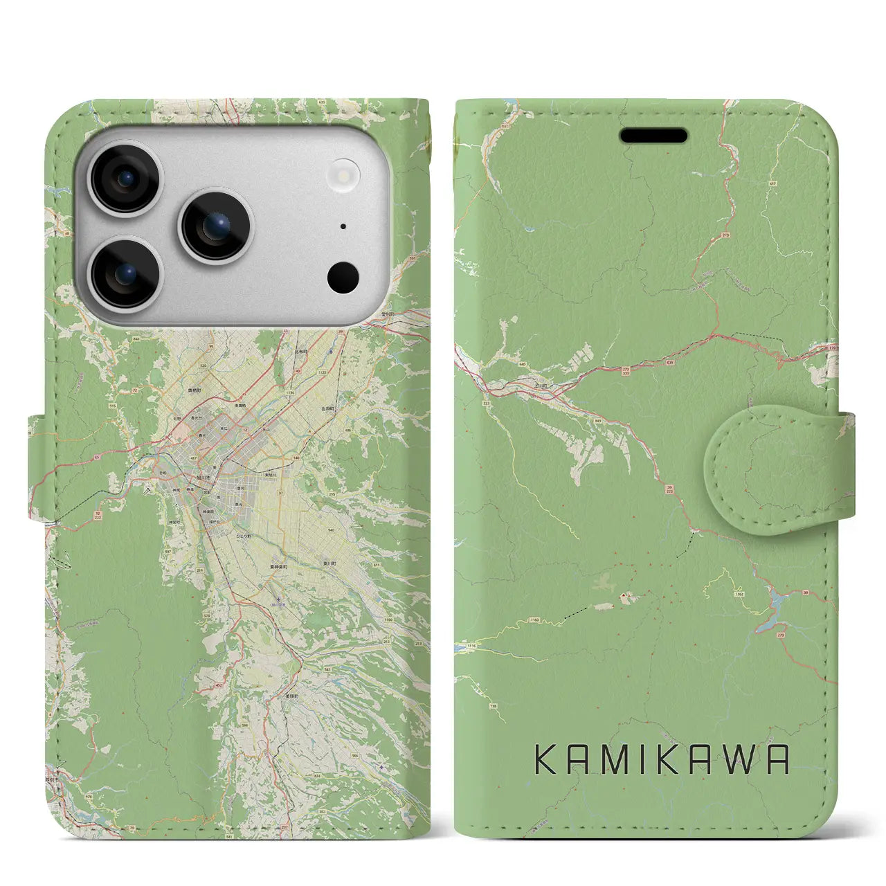 【上川(北海道)】地図柄iPhoneケース(手帳タイプ)