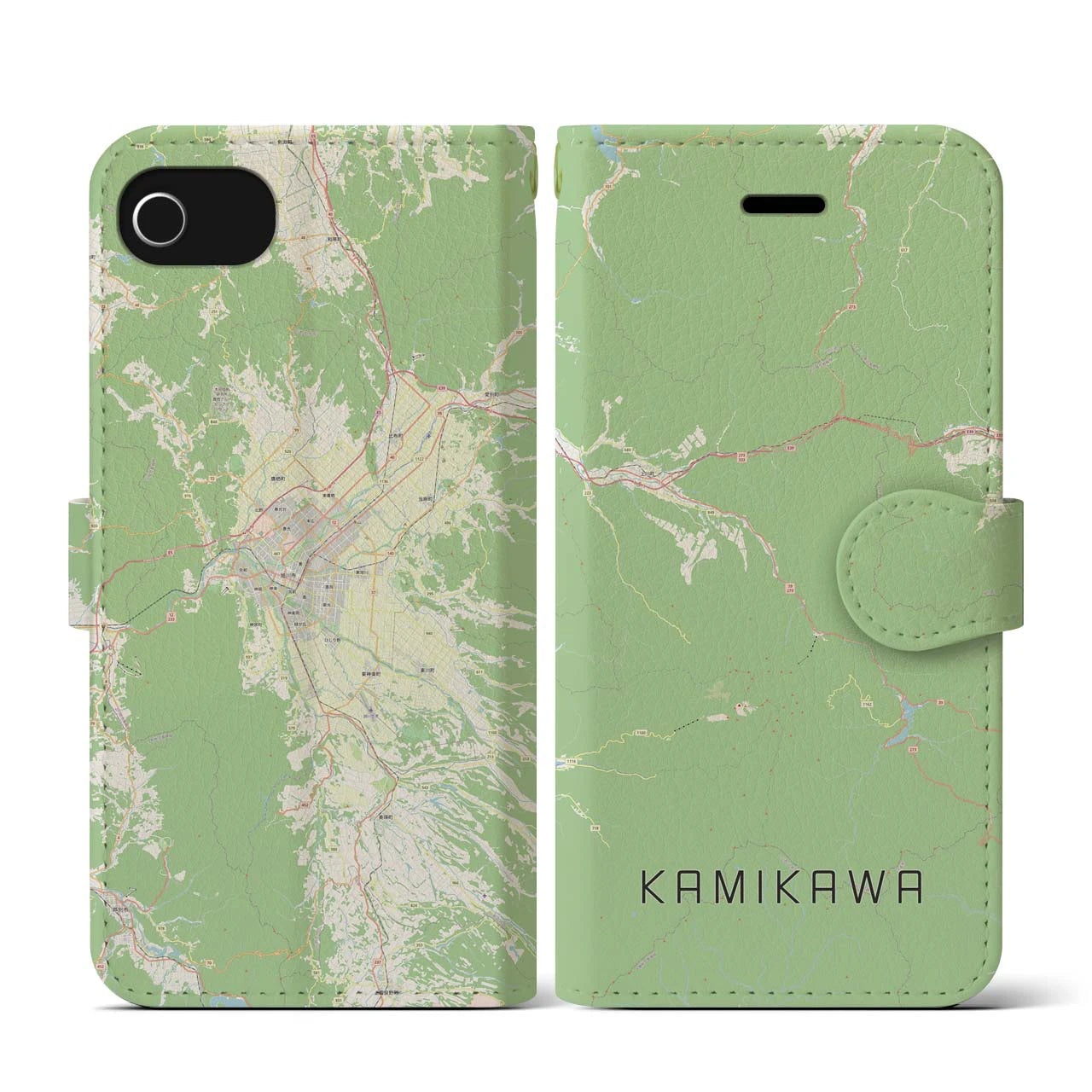 【上川(北海道)】地図柄iPhoneケース(手帳タイプ)ナチュラル・iPhone SE(第3 / 第2世代) / 8 / 7 / 6s / 6 用