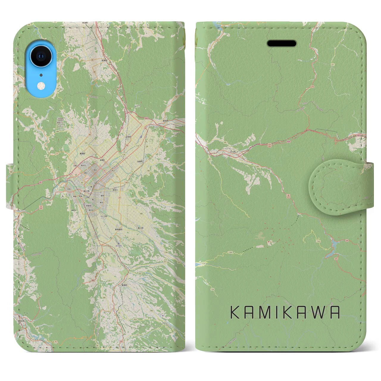 【上川(北海道)】地図柄iPhoneケース(手帳タイプ)ナチュラル・iPhone XR 用