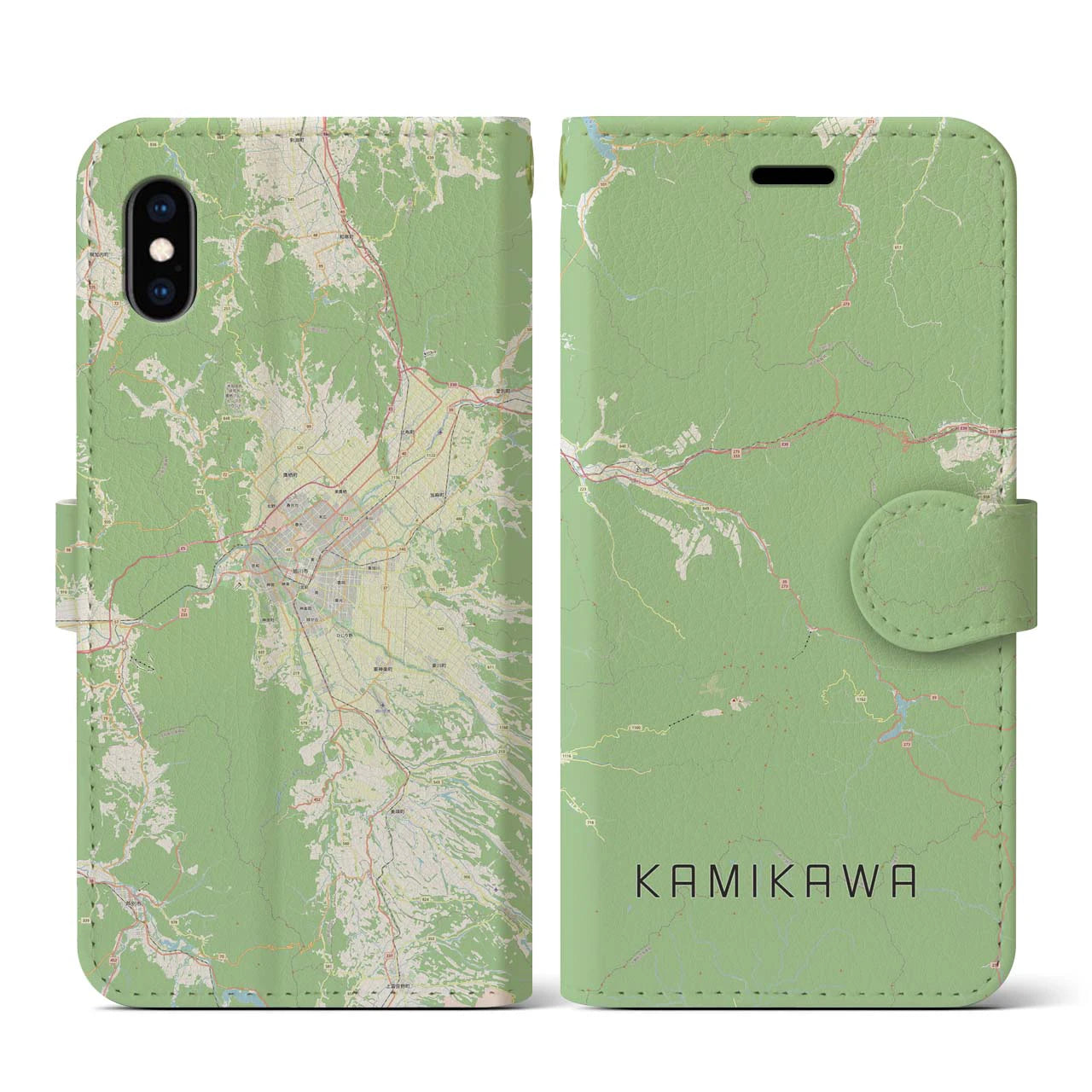 【上川(北海道)】地図柄iPhoneケース(手帳タイプ)ナチュラル・iPhone XS / X 用