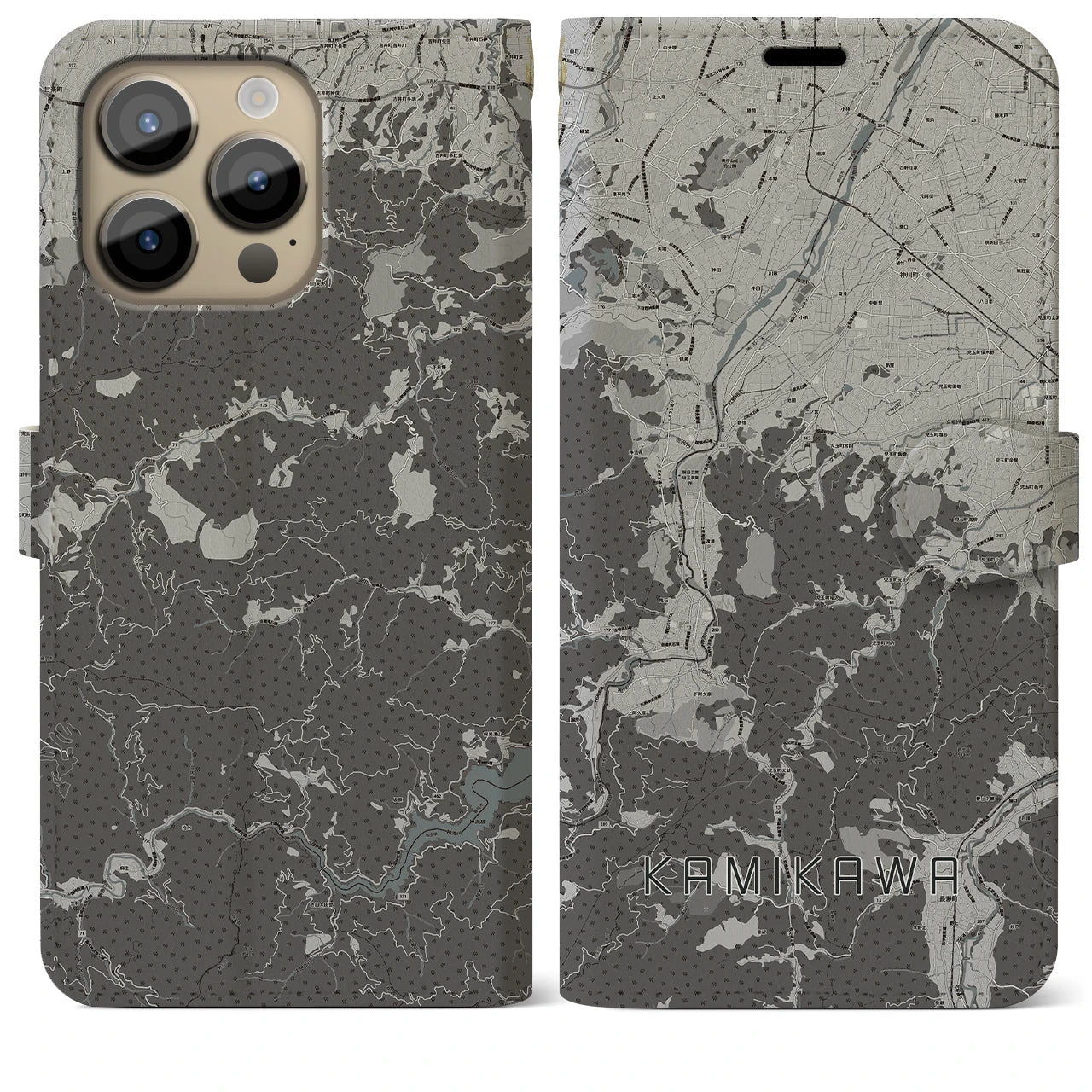 【神川(埼玉県)】地図柄iPhoneケース(手帳タイプ)