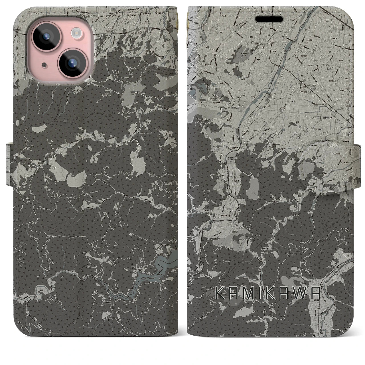 【神川(埼玉県)】地図柄iPhoneケース(手帳タイプ)