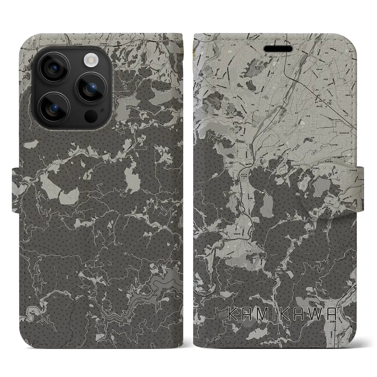 【神川(埼玉県)】地図柄iPhoneケース(手帳タイプ)モノトーン・iPhone 16 用