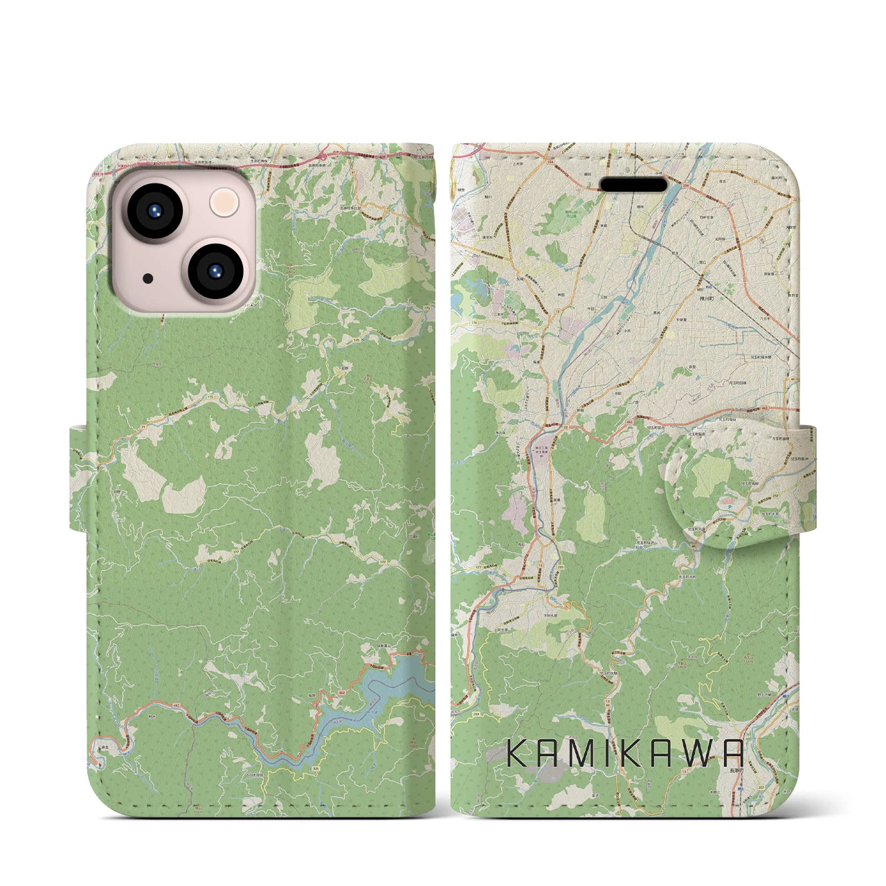 【神川(埼玉県)】地図柄iPhoneケース(手帳タイプ)ナチュラル・iPhone 13 mini 用