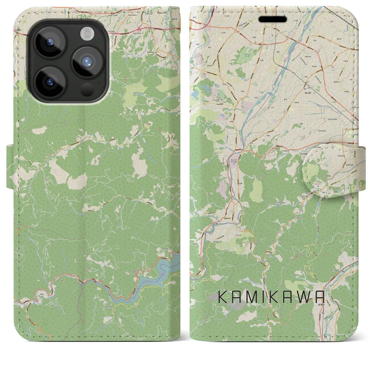 【神川(埼玉県)】地図柄iPhoneケース(手帳タイプ)ナチュラル・iPhone 15 Pro Max 用