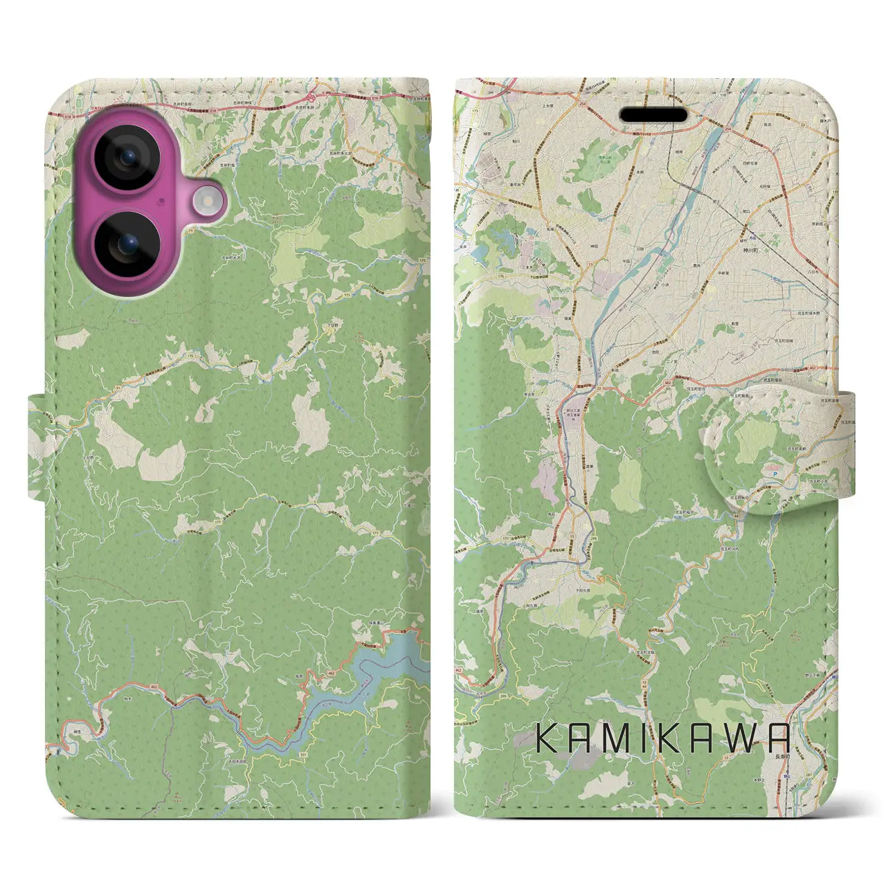 【神川(埼玉県)】地図柄iPhoneケース(手帳タイプ)ナチュラル・iPhone 16 Pro 用