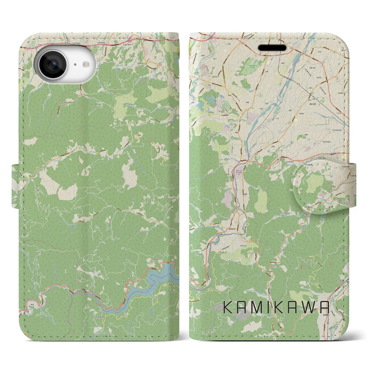 【神川(埼玉県)】地図柄iPhoneケース(手帳タイプ)