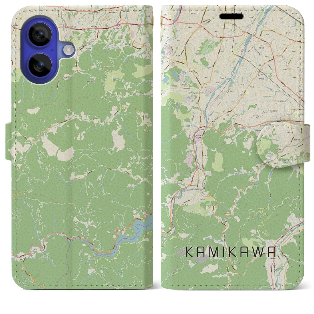 【神川(埼玉県)】地図柄iPhoneケース(手帳タイプ)ナチュラル・iPhone 16 Pro Max 用