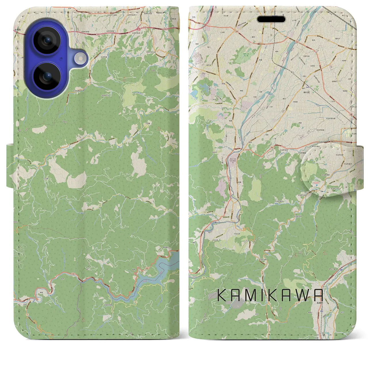 【神川(埼玉県)】地図柄iPhoneケース(手帳タイプ)