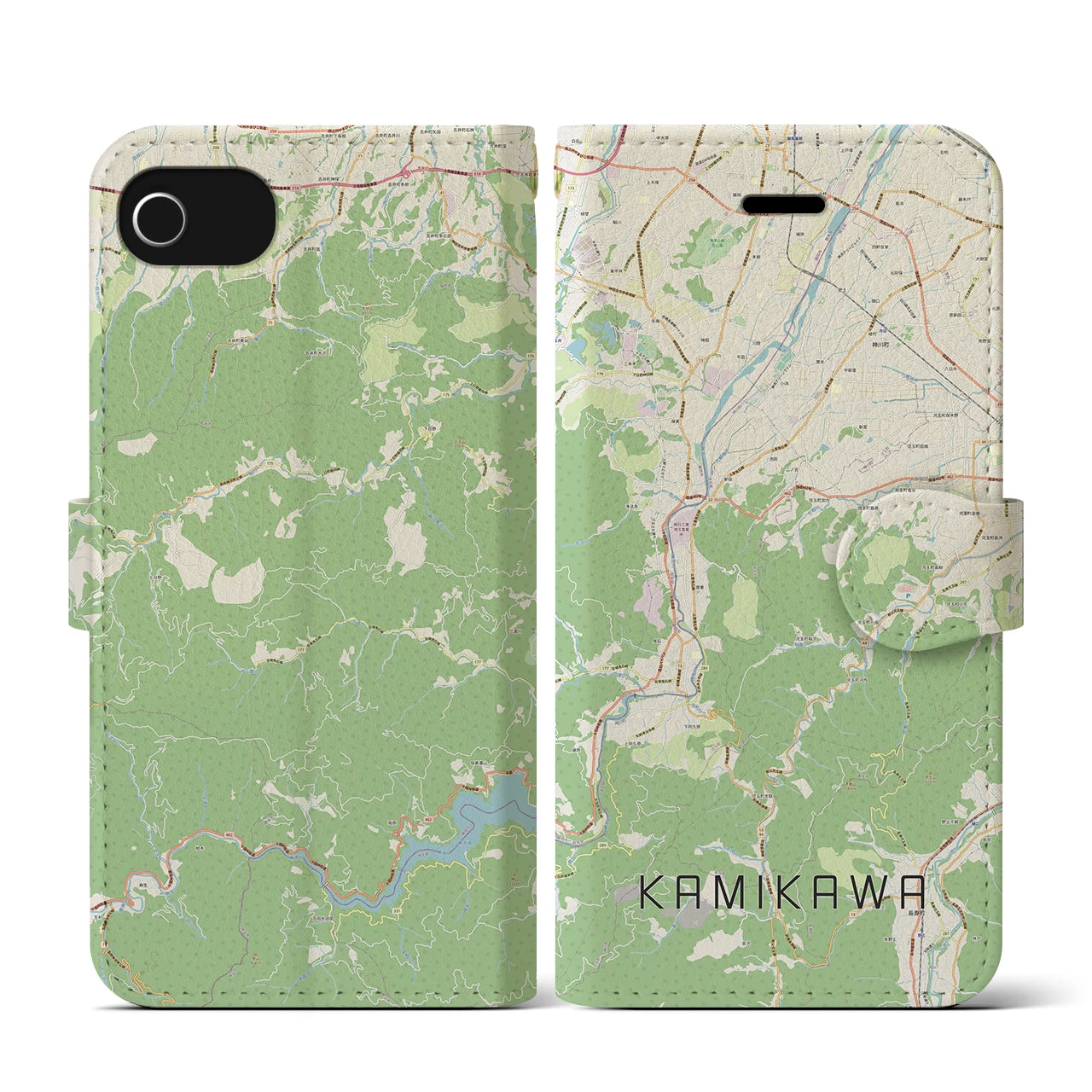 【神川(埼玉県)】地図柄iPhoneケース(手帳タイプ)ナチュラル・iPhone SE(第3 / 第2世代) / 8 / 7 / 6s / 6 用