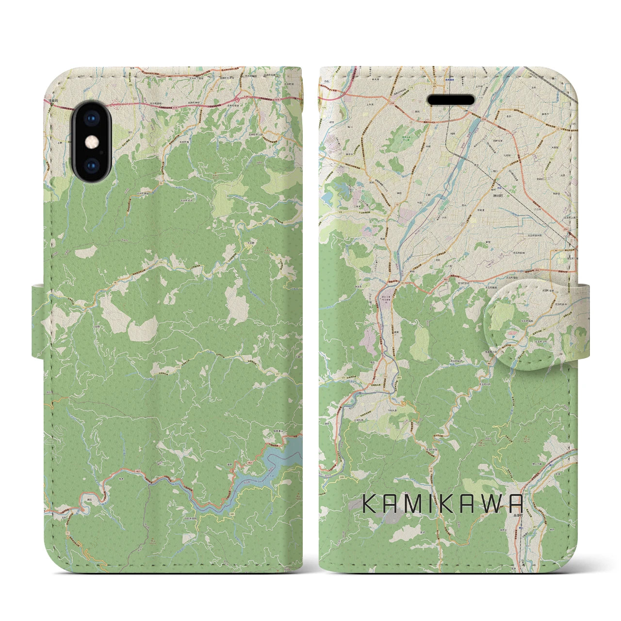 【神川(埼玉県)】地図柄iPhoneケース(手帳タイプ)ナチュラル・iPhone XS / X 用