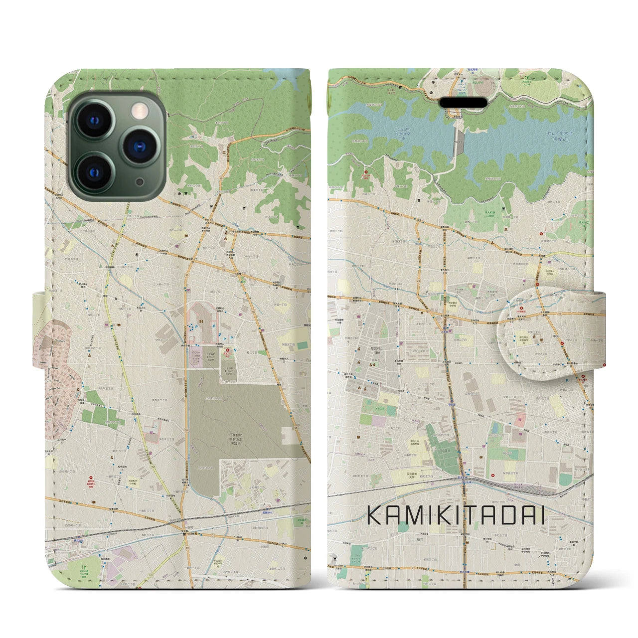 【上北台(東京都)】地図柄iPhoneケース(手帳タイプ)ナチュラル・iPhone 11 Pro 用