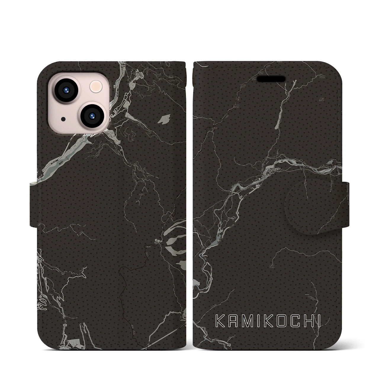 【上高地(長野県)】地図柄iPhoneケース(手帳タイプ)