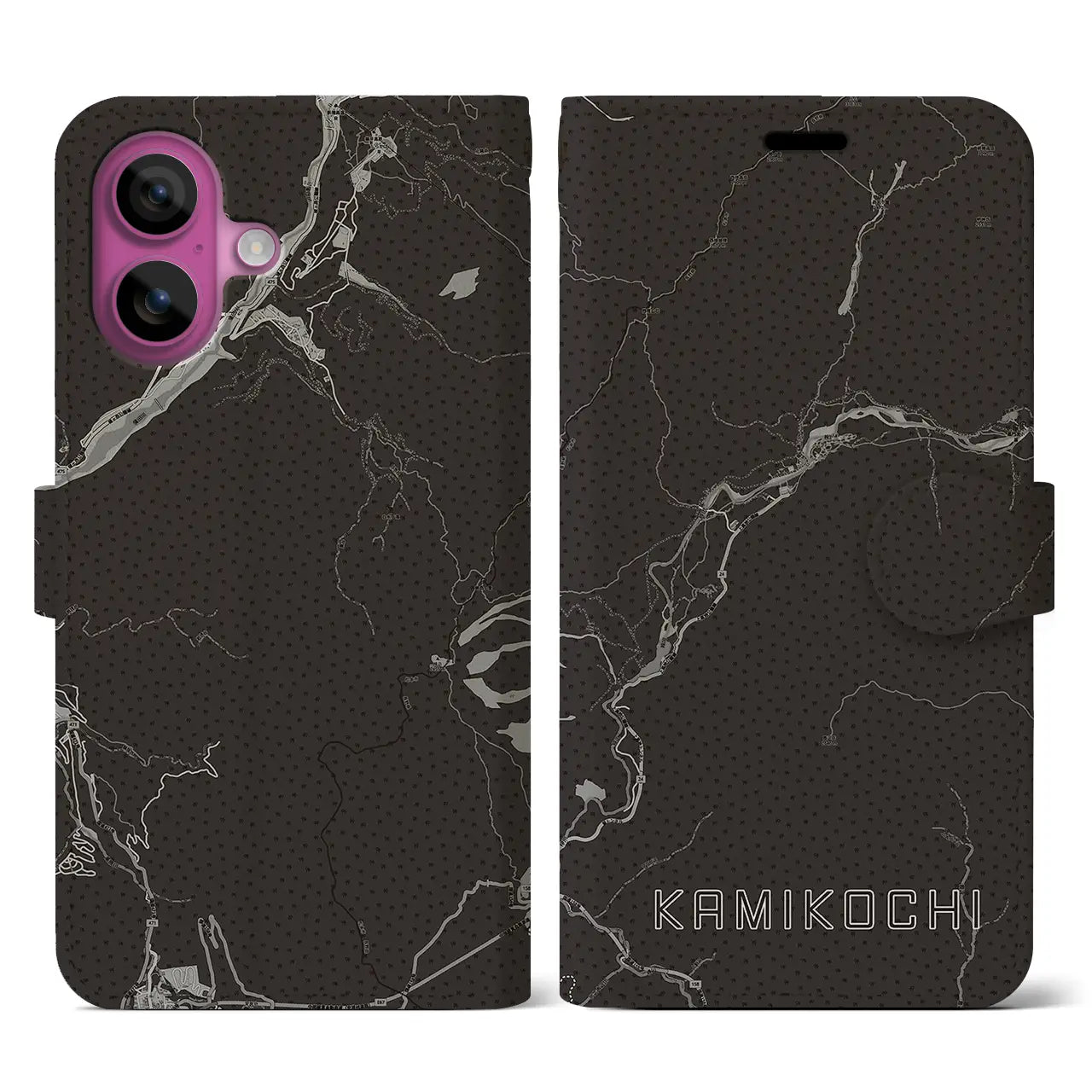 【上高地(長野県)】地図柄iPhoneケース(手帳タイプ)