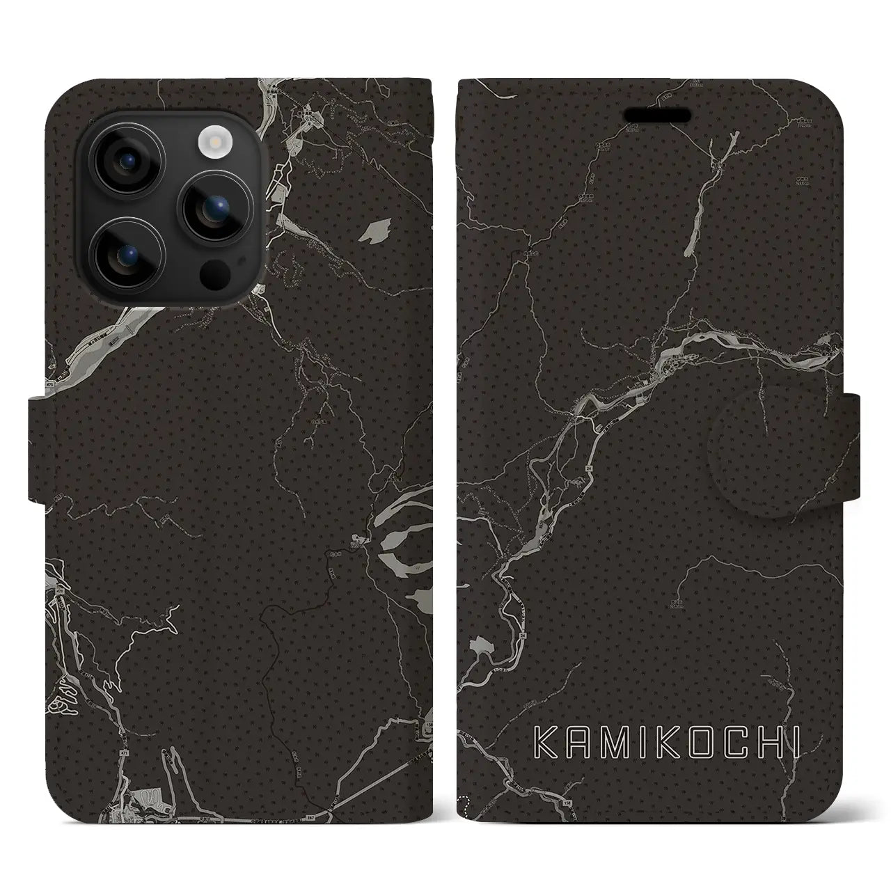 【上高地(長野県)】地図柄iPhoneケース(手帳タイプ)モノトーン・iPhone 16 用