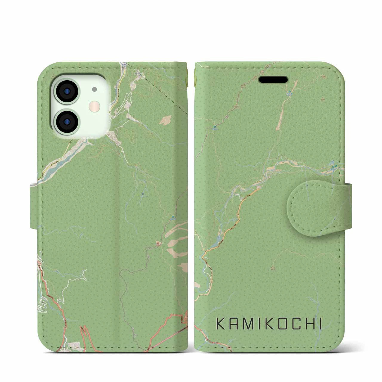 【上高地(長野県)】地図柄iPhoneケース(手帳タイプ)ナチュラル・iPhone 12 mini 用