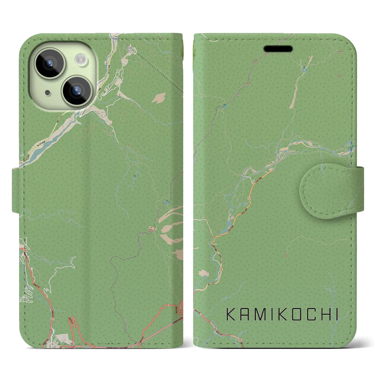 【上高地(長野県)】地図柄iPhoneケース(手帳タイプ)ナチュラル・iPhone 15 用