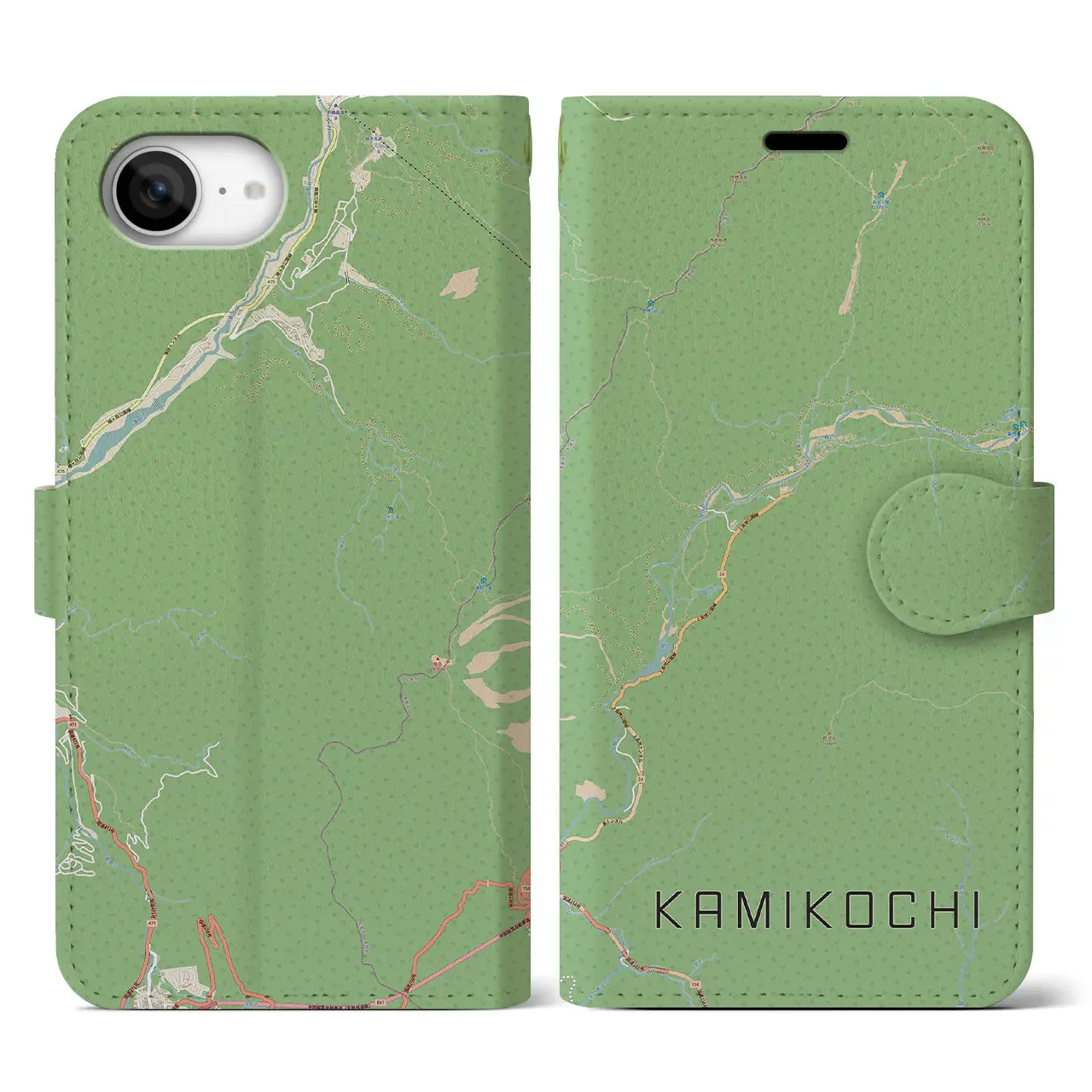 【上高地(長野県)】地図柄iPhoneケース(手帳タイプ)