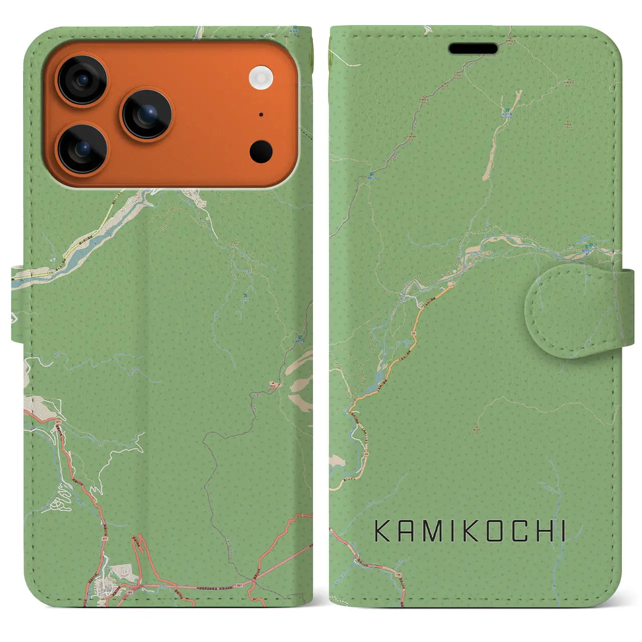 【上高地(長野県)】地図柄iPhoneケース(手帳タイプ)