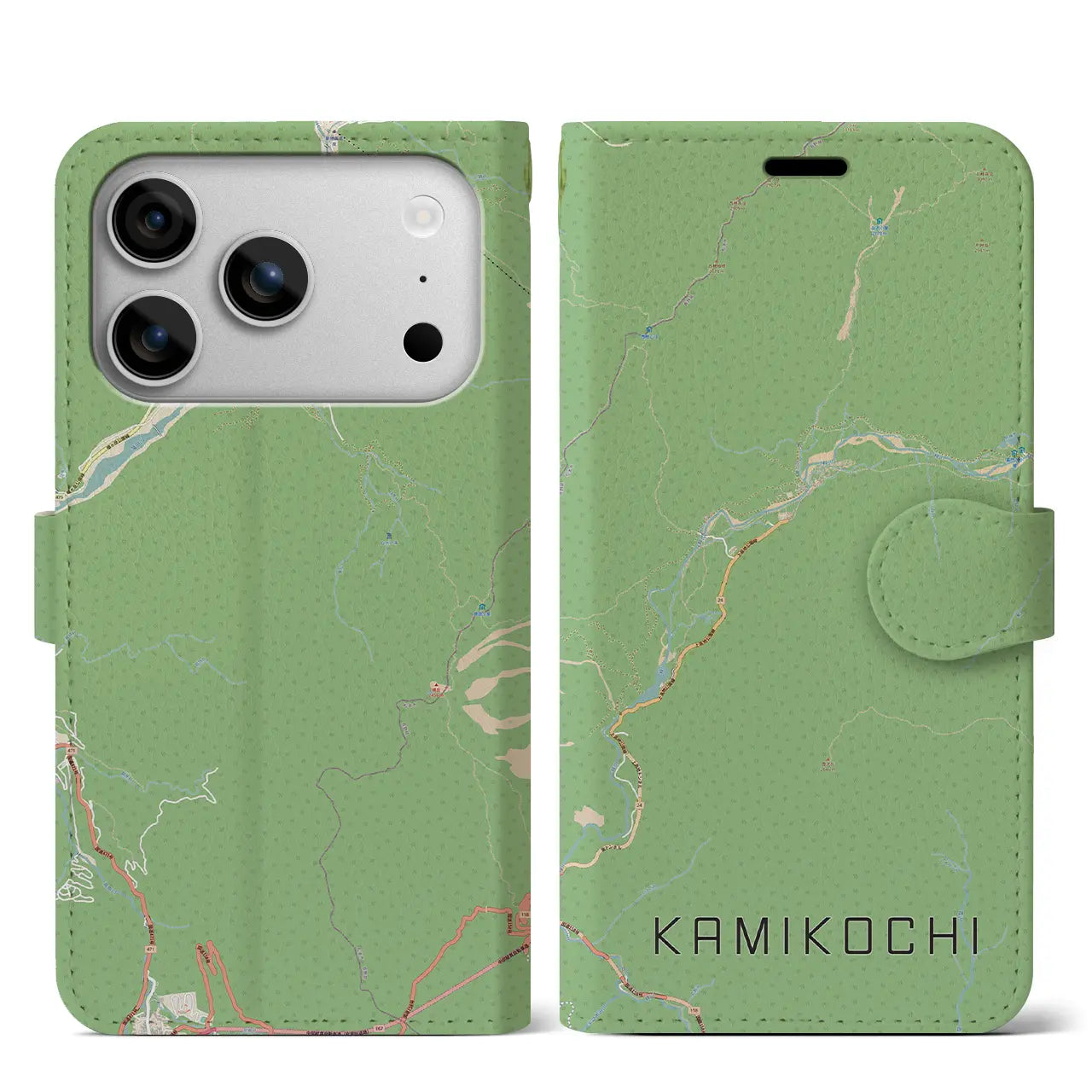 【上高地(長野県)】地図柄iPhoneケース(手帳タイプ)