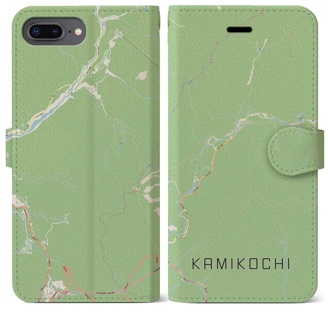 【上高地(長野県)】地図柄iPhoneケース(手帳タイプ)ナチュラル・iPhone 8Plus /7Plus / 6sPlus / 6Plus 用