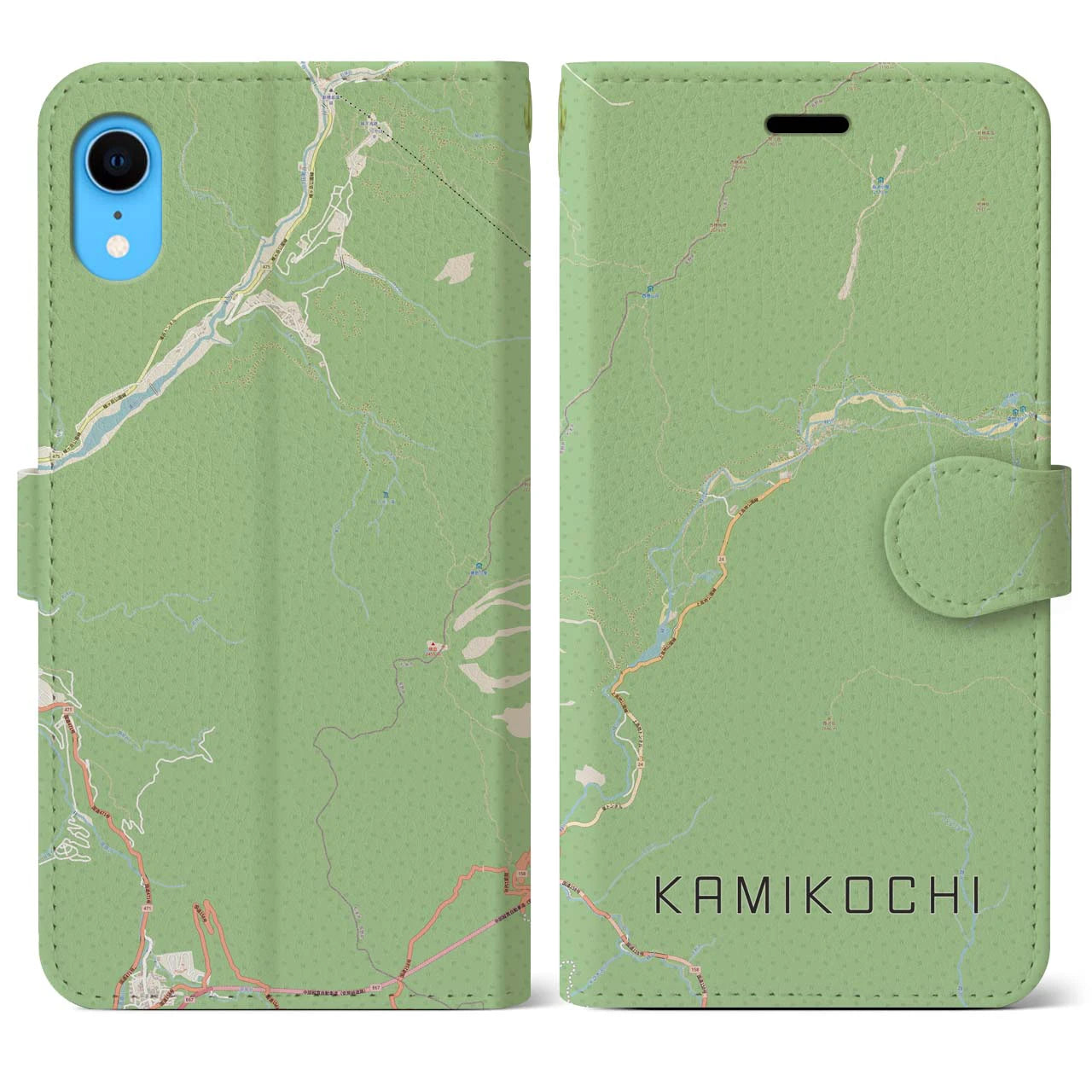 【上高地(長野県)】地図柄iPhoneケース(手帳タイプ)ナチュラル・iPhone XR 用
