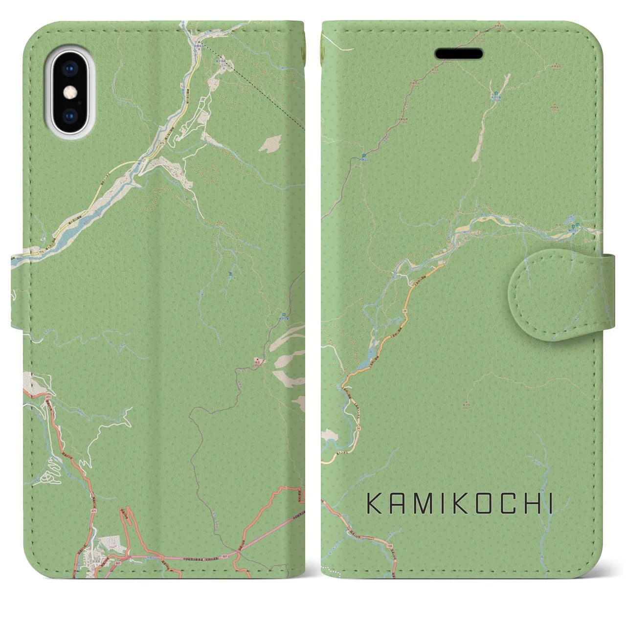 【上高地(長野県)】地図柄iPhoneケース(手帳タイプ)ナチュラル・iPhone XS Max 用
