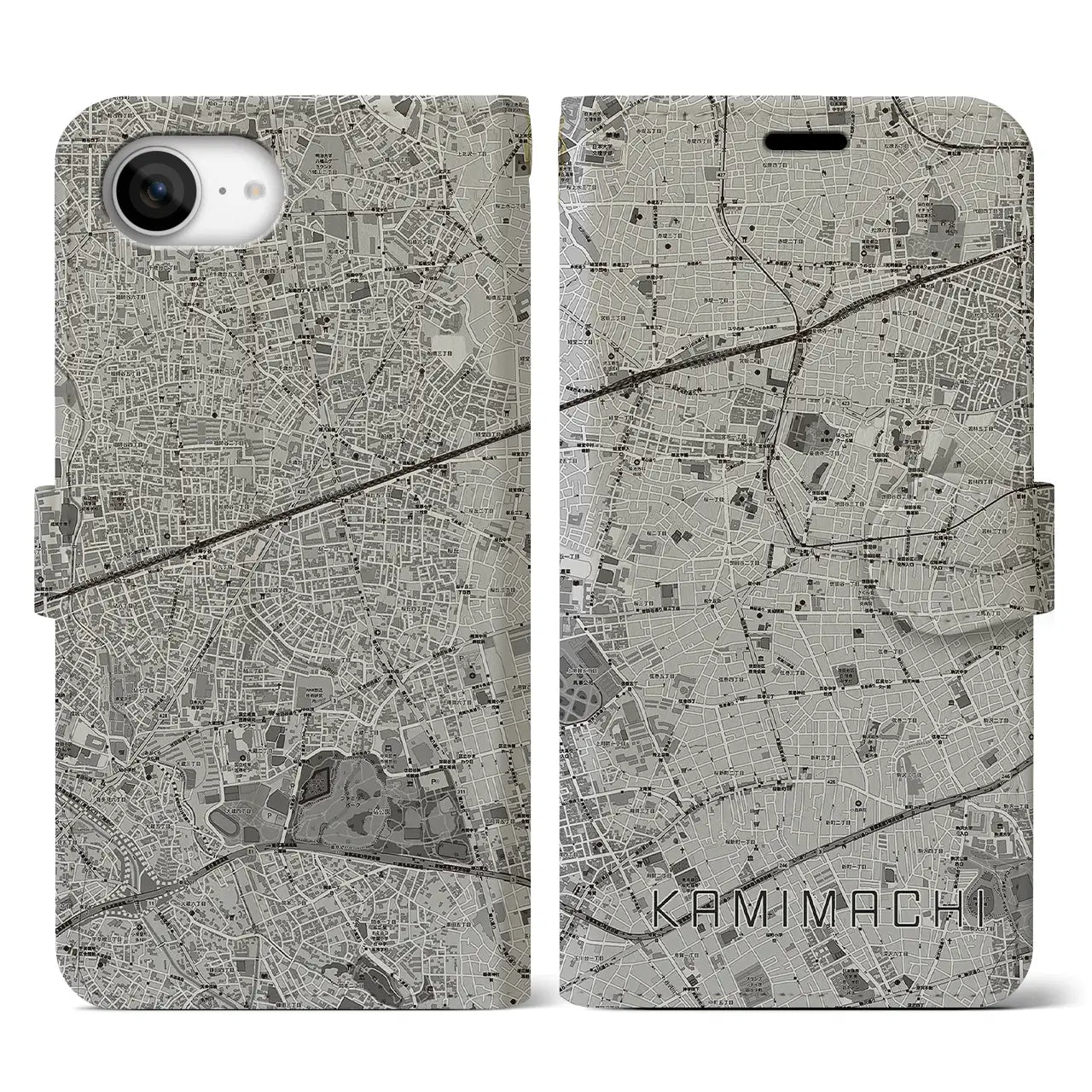 【上町(東京都)】地図柄iPhoneケース(手帳タイプ)