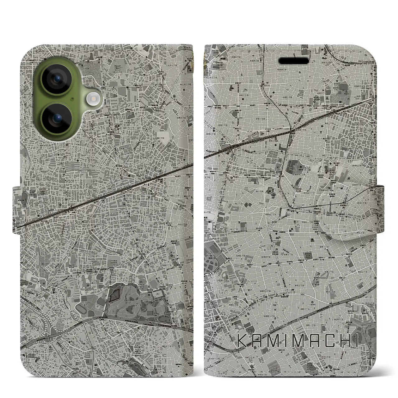 【上町(東京都)】地図柄iPhoneケース(手帳タイプ)