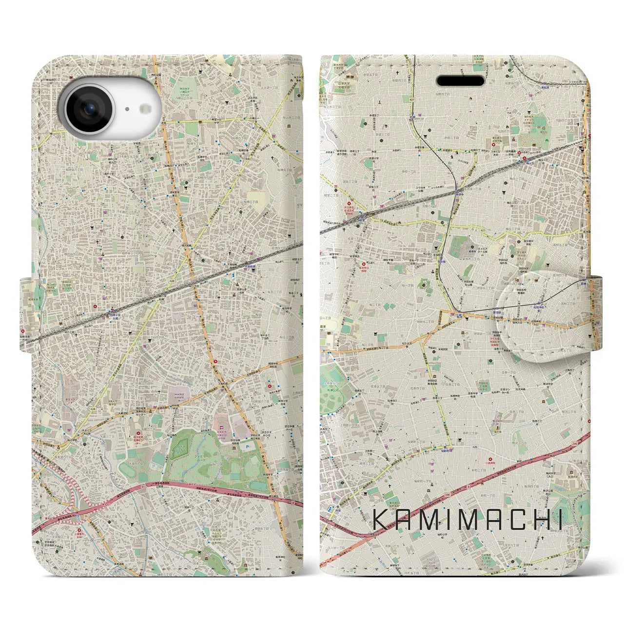 【上町(東京都)】地図柄iPhoneケース(手帳タイプ)