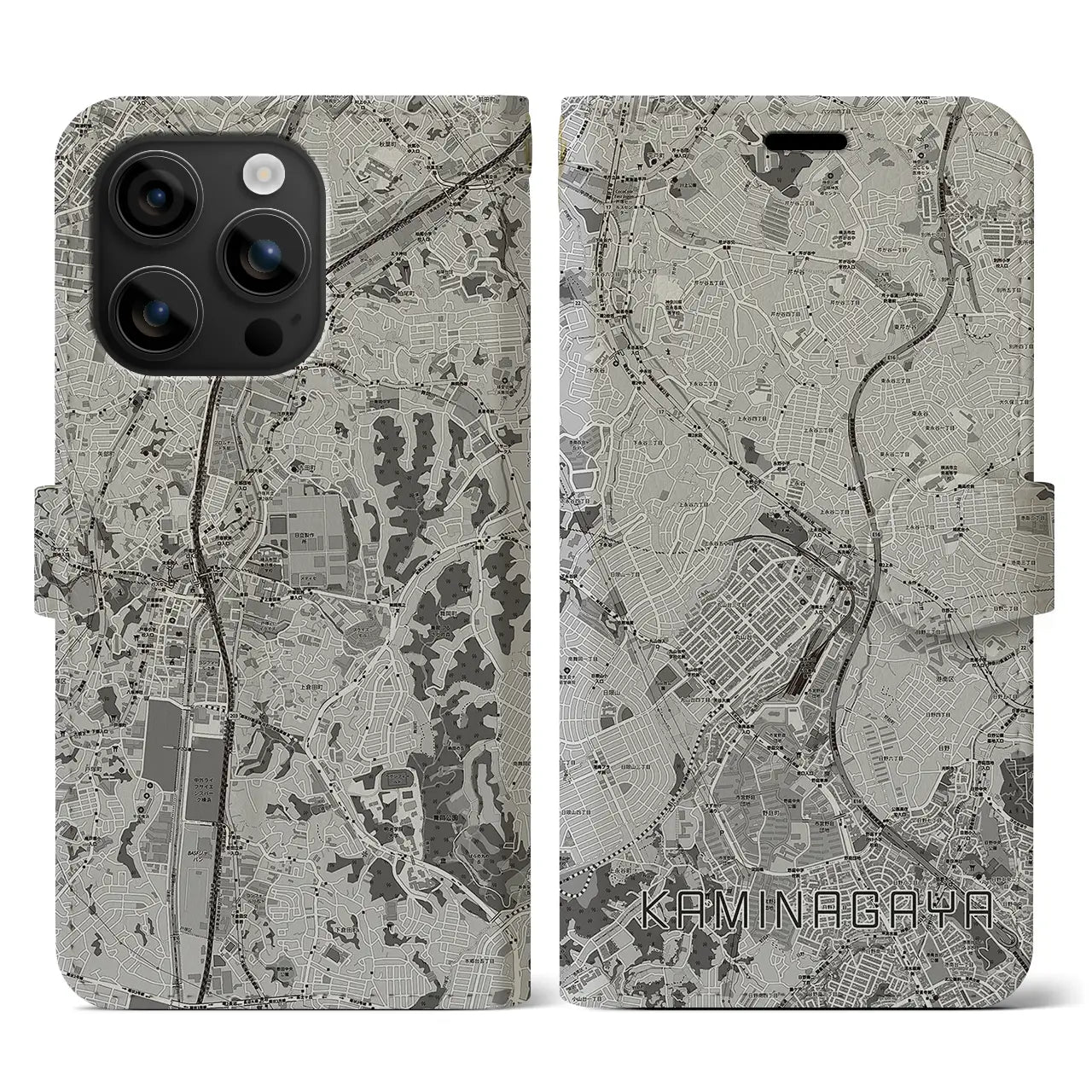 【上永谷(神奈川県)】地図柄iPhoneケース(手帳タイプ)モノトーン・iPhone 16 用