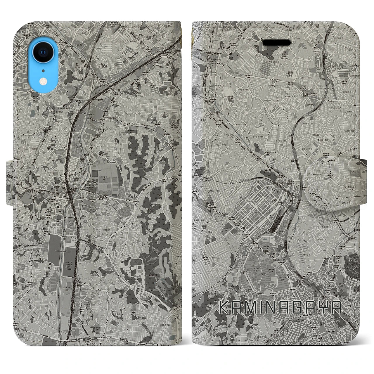 【上永谷(神奈川県)】地図柄iPhoneケース(手帳タイプ)モノトーン・iPhone XR 用