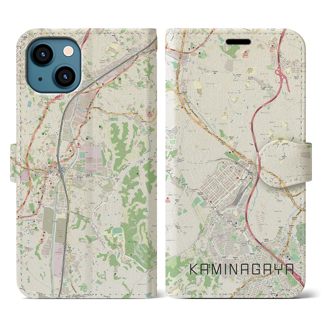 【上永谷(神奈川県)】地図柄iPhoneケース(手帳タイプ)ナチュラル・iPhone 13 用