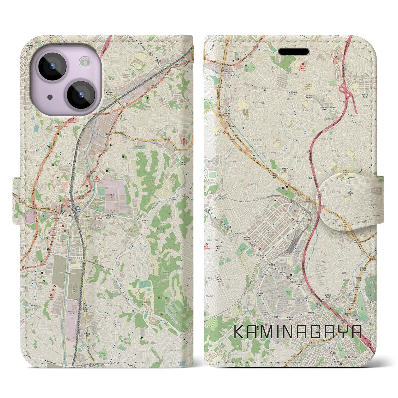 【上永谷(神奈川県)】地図柄iPhoneケース(手帳タイプ)ナチュラル・iPhone 14 用