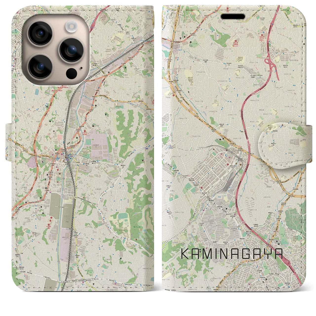 【上永谷(神奈川県)】地図柄iPhoneケース(手帳タイプ)ナチュラル・iPhone 16 Plus 用
