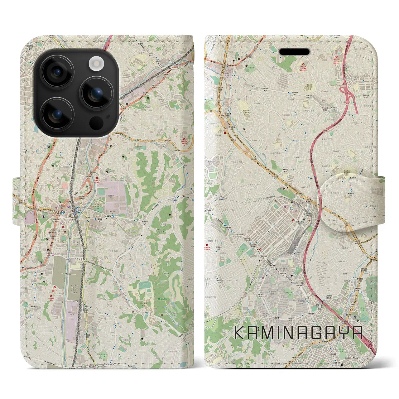 【上永谷(神奈川県)】地図柄iPhoneケース(手帳タイプ)ナチュラル・iPhone 16 用
