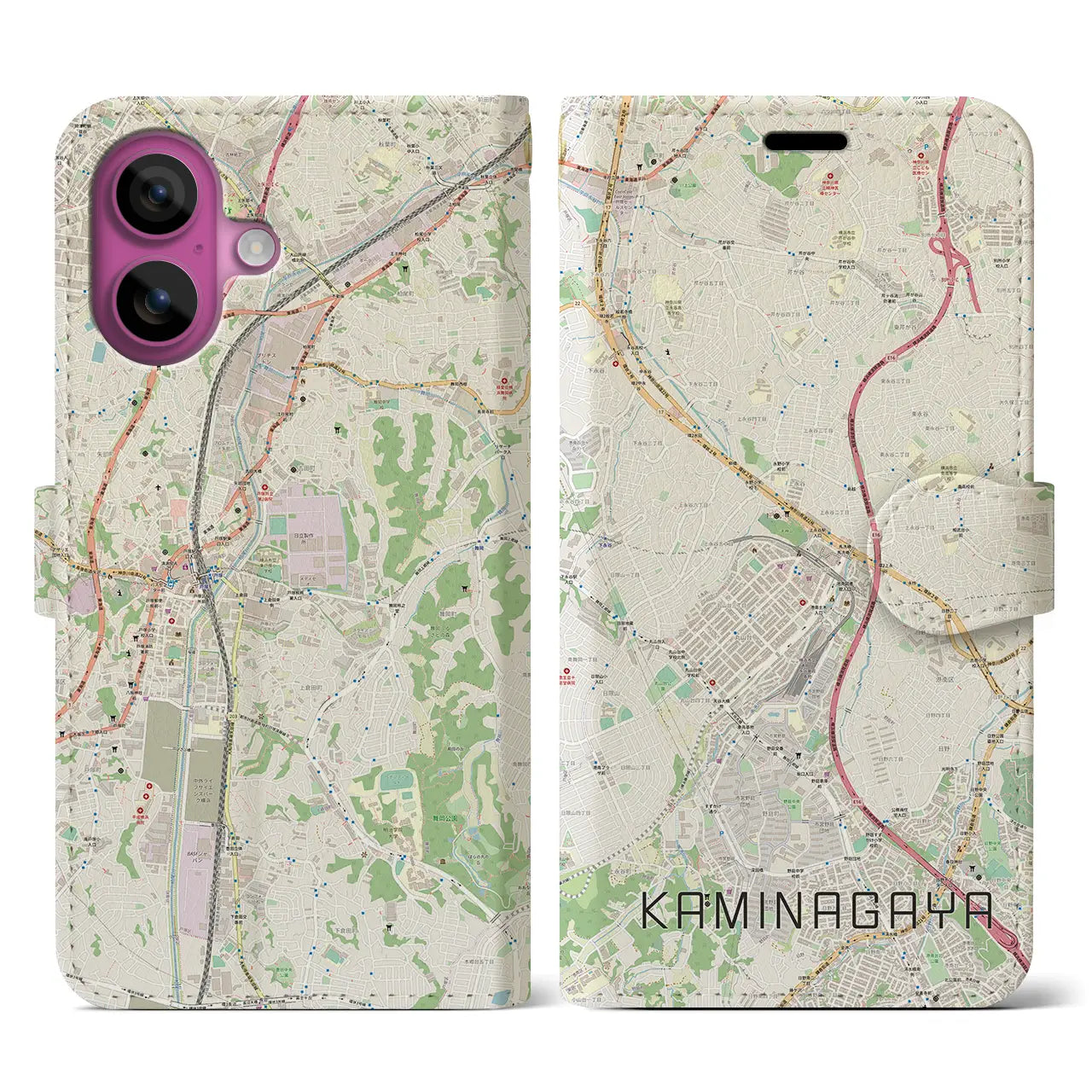 【上永谷(神奈川県)】地図柄iPhoneケース(手帳タイプ)ナチュラル・iPhone 16 Pro 用