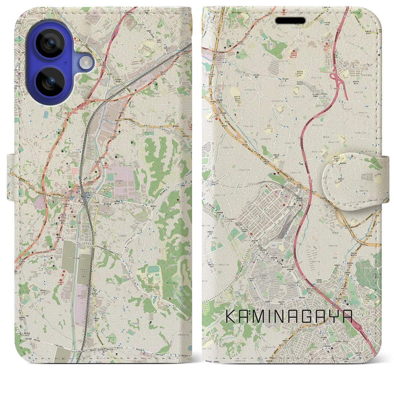 【上永谷(神奈川県)】地図柄iPhoneケース(手帳タイプ)ナチュラル・iPhone 16 Pro Max 用