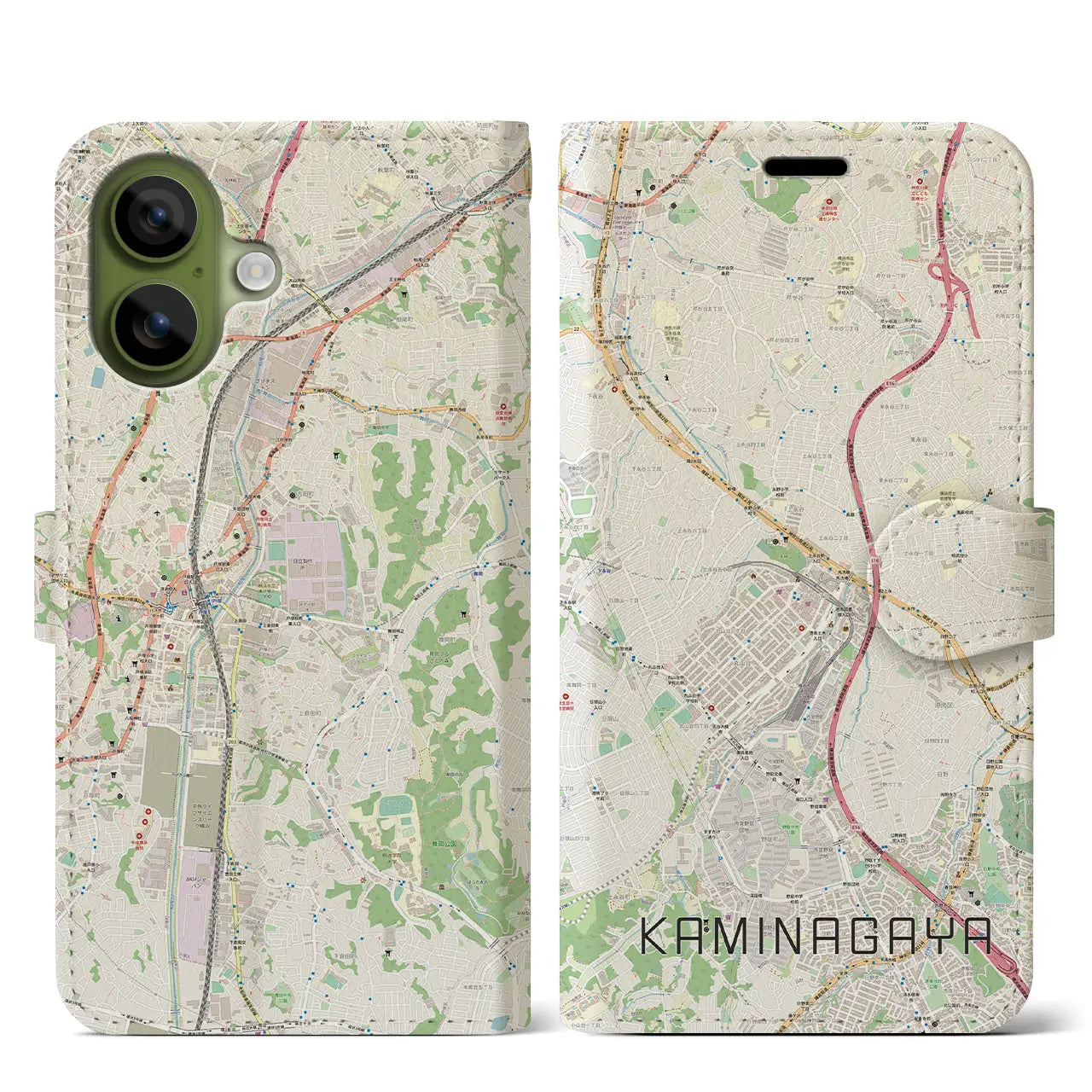 【上永谷(神奈川県)】地図柄iPhoneケース(手帳タイプ)モノトーン・iPhone 17 Pro Max 用