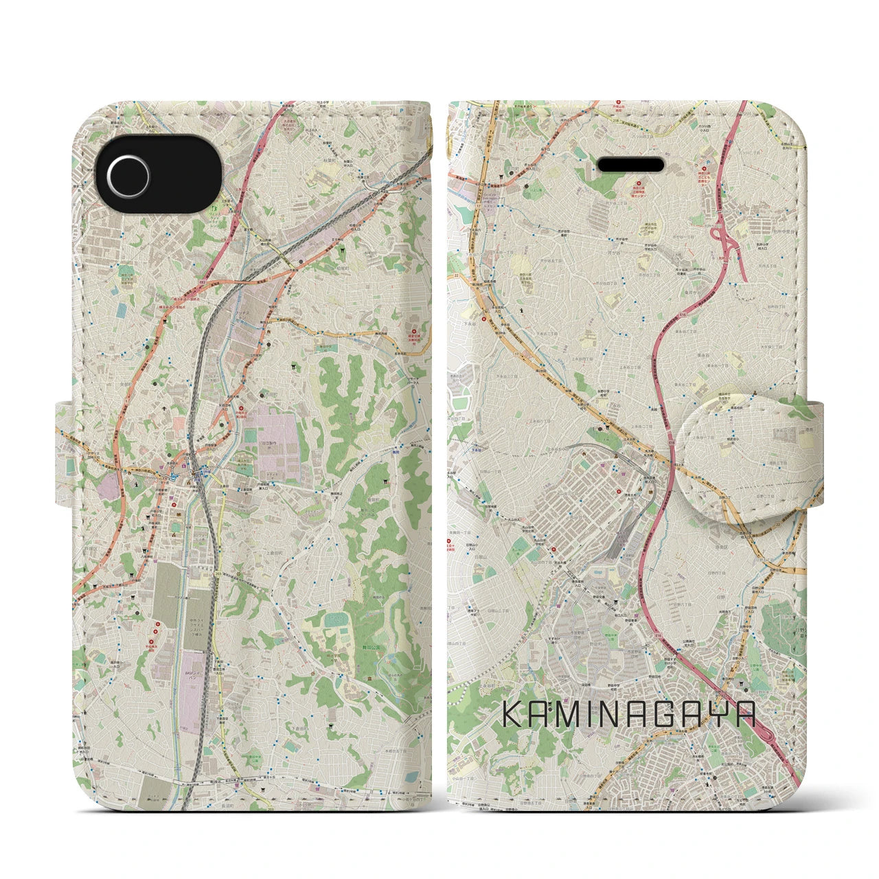 【上永谷(神奈川県)】地図柄iPhoneケース(手帳タイプ)ナチュラル・iPhone SE(第3 / 第2世代) / 8 / 7 / 6s / 6 用