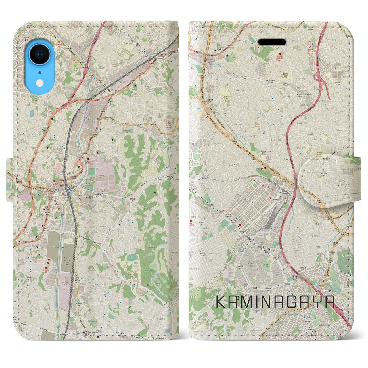 【上永谷(神奈川県)】地図柄iPhoneケース(手帳タイプ)ナチュラル・iPhone XR 用