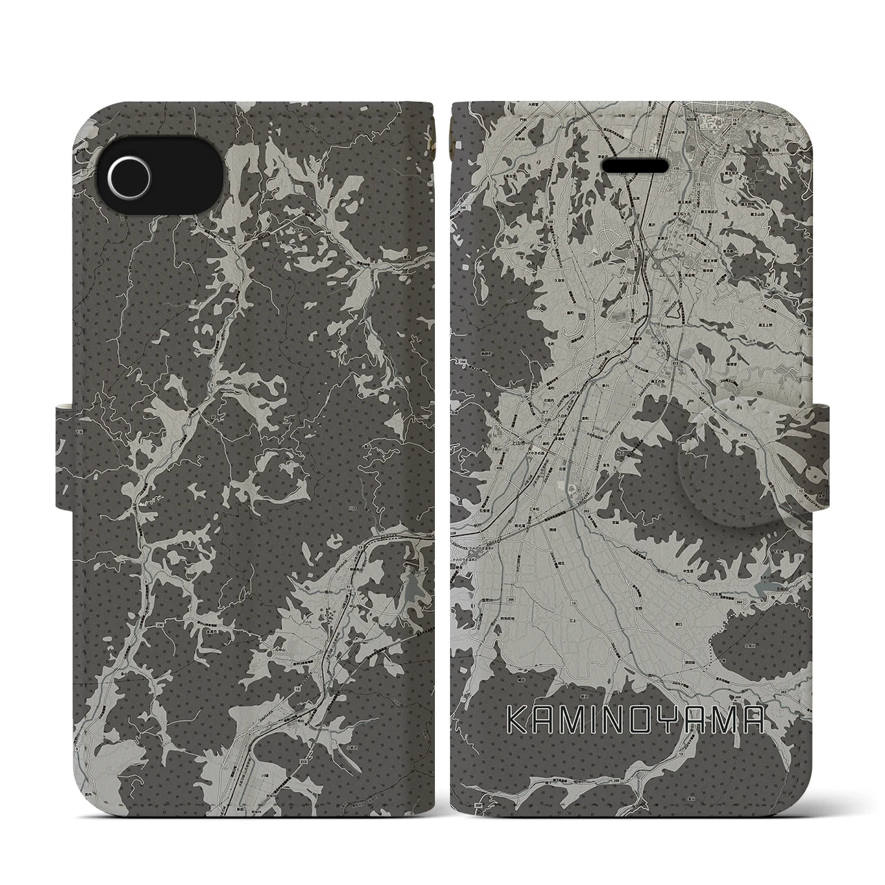 【上山(山形県)】地図柄iPhoneケース(手帳タイプ)モノトーン・iPhone SE(第3 / 第2世代) / 8 / 7 / 6s / 6 用