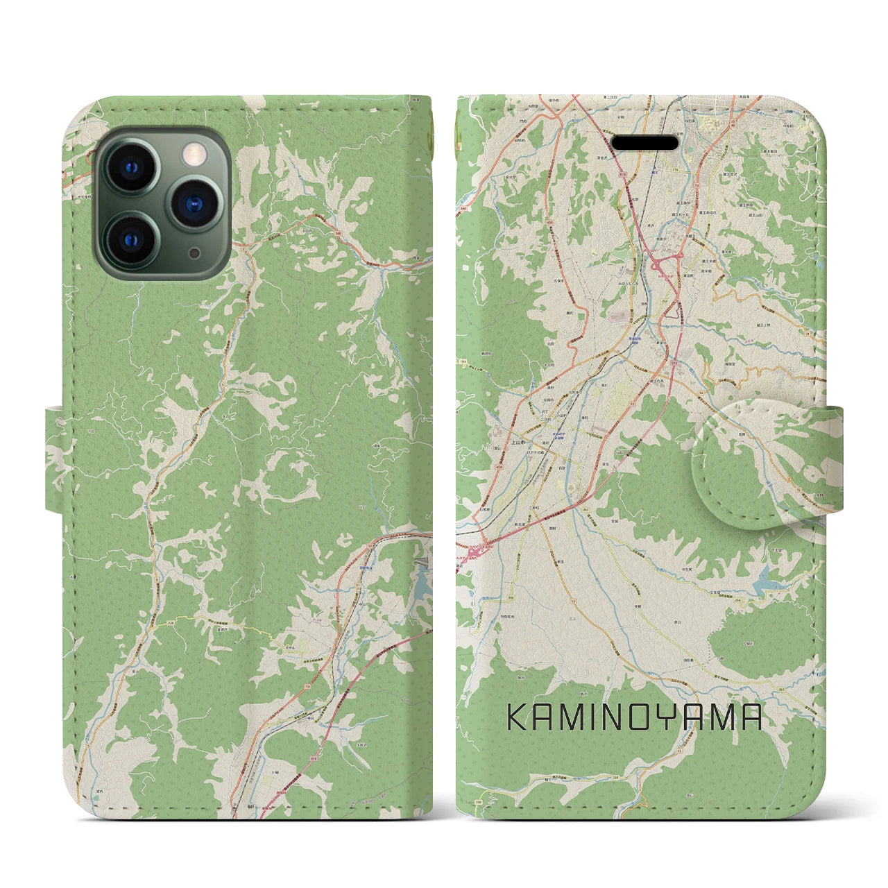 【上山(山形県)】地図柄iPhoneケース(手帳タイプ)ナチュラル・iPhone 11 Pro 用