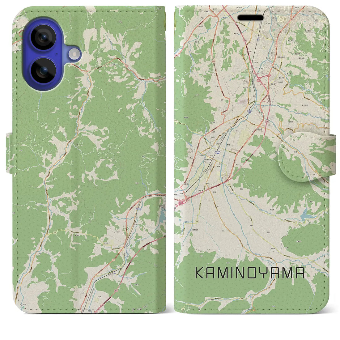 【上山(山形県)】地図柄iPhoneケース(手帳タイプ)ナチュラル・iPhone 16 Pro Max 用