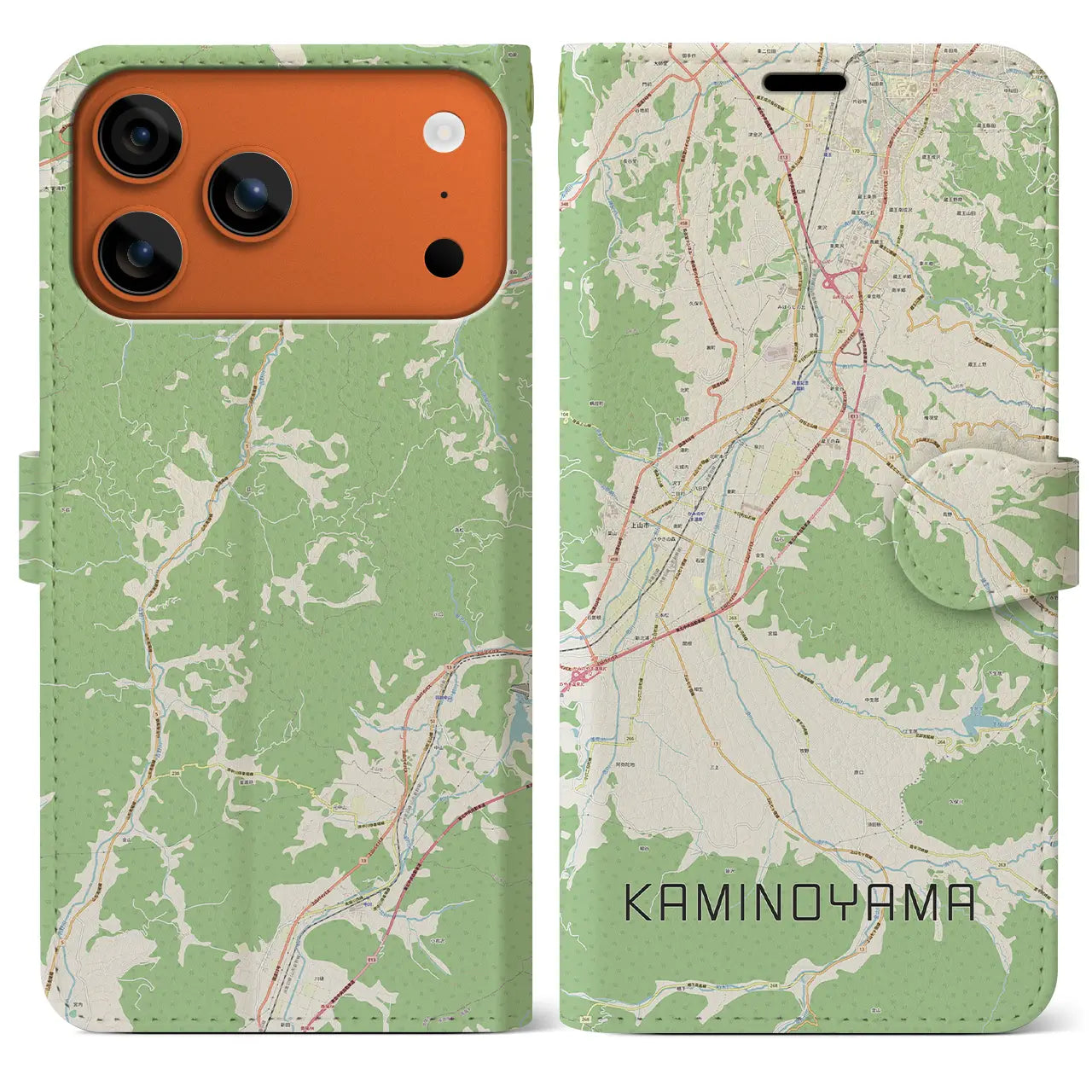 【上山(山形県)】地図柄iPhoneケース(手帳タイプ)モノトーン・iPhone 17 Pro Max 用