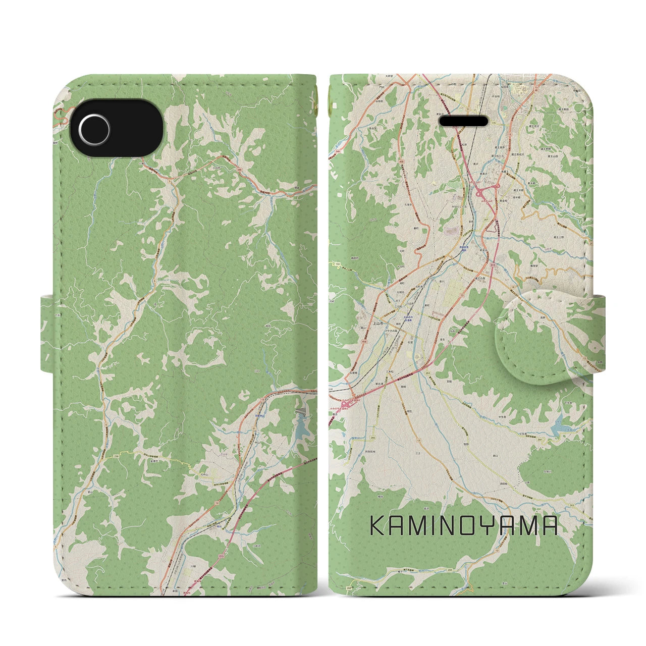 【上山(山形県)】地図柄iPhoneケース(手帳タイプ)ナチュラル・iPhone SE(第3 / 第2世代) / 8 / 7 / 6s / 6 用