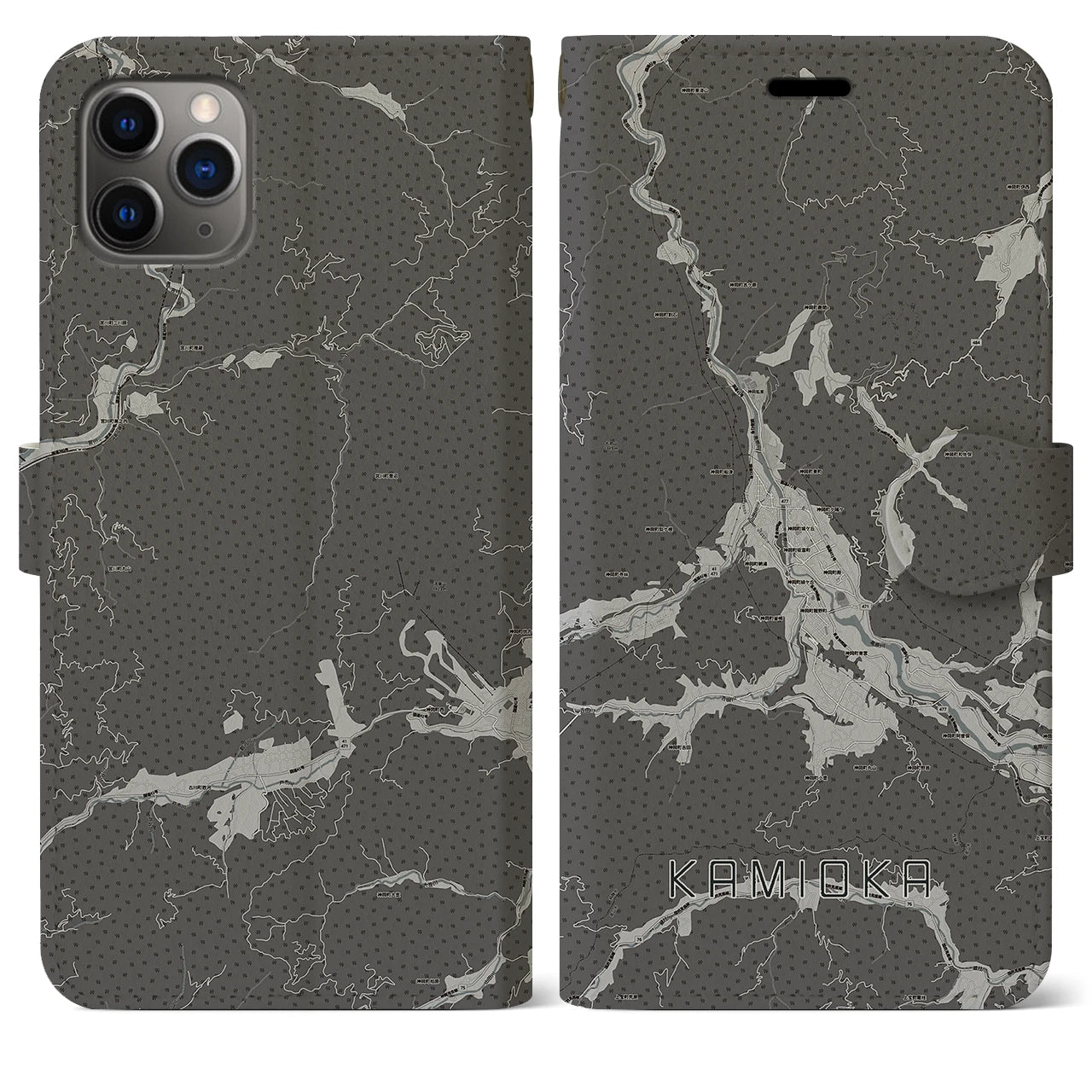 【神岡(岐阜県)】地図柄iPhoneケース(手帳タイプ)モノトーン・iPhone 11 Pro Max 用